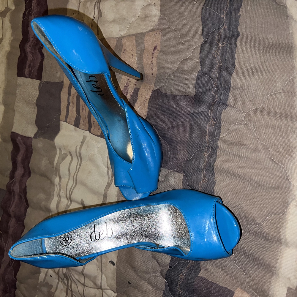 Deb Blue Stiletto Peep Toe Heels